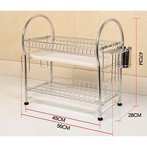 DSHUJC Escurridor de Platos de Aluminio con 4 Ganchos escurreplatos Compacto para drenar Escurridor Soporte para Cubiertos de 2 Capas para encimera de Cocina