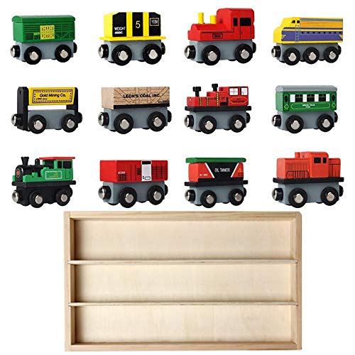 E-More Juego de Juguetes con Forma de Coche de Madera - Juego de 12 vehículos para niños de 3 años en adelante - Adecuado para los ferrocarriles de Madera