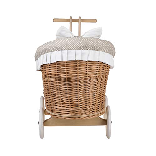 e-wicker24 Un carrito, una cama para muñecas de mimbre, juguete de mimbre.