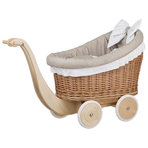 e-wicker24 Un carrito, una cama para muñecas de mimbre, juguete de mimbre.