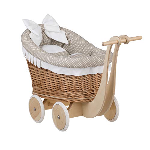 e-wicker24 Un carrito, una cama para muñecas de mimbre, juguete de mimbre.