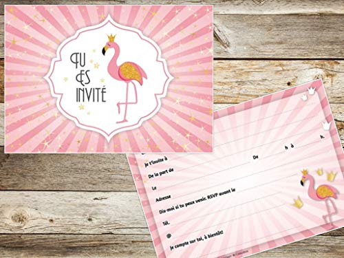 Edition Colibri - Lote de 10 invitaciones en francés con flamenco rosa: juego de 10 tarjetas de invitación para un cumpleaños de niñas de las (11006 FR)