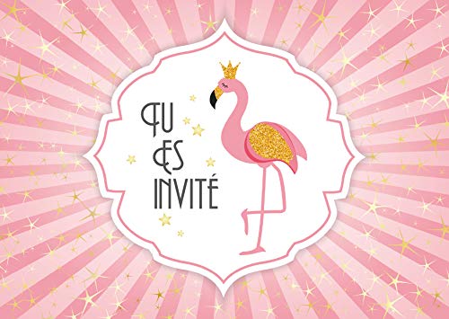 Edition Colibri - Lote de 10 invitaciones en francés con flamenco rosa: juego de 10 tarjetas de invitación para un cumpleaños de niñas de las (11006 FR)