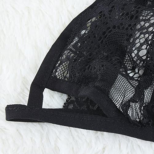 Egg n Chips London Sexy Women Perspective Lace Mesh Bralette Hollow out Intimate Temptation Fix Strap Bra Top Underwear Black / S