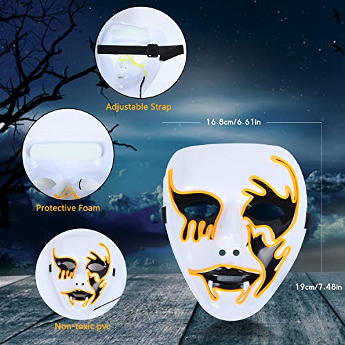 EKKONG Máscara LED para Halloween, con 3 modos de flash controlables, máscara espeluznante para Carnaval, fiestas, Mardi Gras, fiestas de disfraces, cosplay, bailes de graduación, decoración de pared