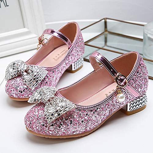 Eleasica Zapatos de Princesa para niñas Cosplay Princesa Elsa Zapatilla de Cristal Calzado Brillo Lentejuelas Zapato de tacón Carnaval Fiesta Disfraz de Halloween Accesorio Purpurina Bailarina