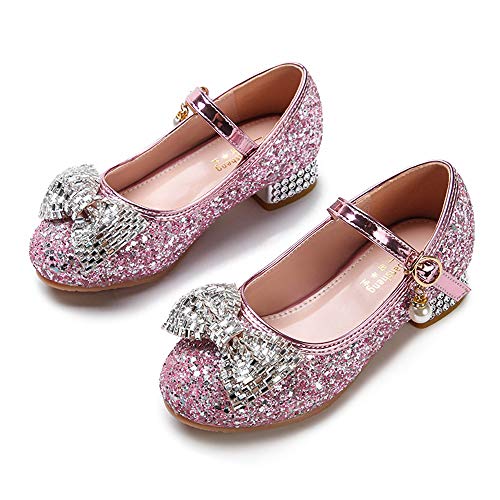 Eleasica Zapatos de Princesa para niñas Cosplay Princesa Elsa Zapatilla de Cristal Calzado Brillo Lentejuelas Zapato de tacón Carnaval Fiesta Disfraz de Halloween Accesorio Purpurina Bailarina