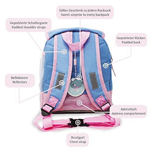 Emma & Noah Mochila para niños ‚Ballena pequeña‘, 2-6 años, Repelente al Agua, Incl. reflectores, Correa en el Pecho, Mochila bebé para guardería, Mochila Infantil pequeña (Niña)