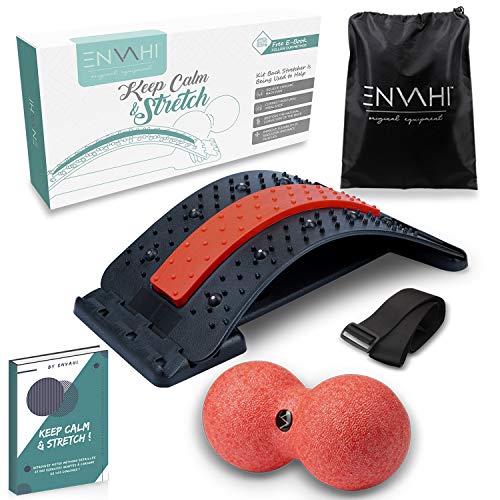 ENVAHI® Masajeador espalda and pelota masaje para aliviar el dolor de espalda, nuestro método en un E-BOOK GRATUITO para un estiramiento de espalda óptimo con bola masaje y masajeador lumbar