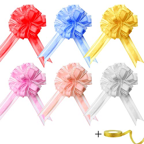 EQLEF Lazos Regalo, Arcos Grandes de Organza para la decoración de la Fiesta de Bodas, Lazo de Papel de Regalo para Navidad, San Valentín, cumpleaños (Paquete de 6 Unidades en 6 Colores)