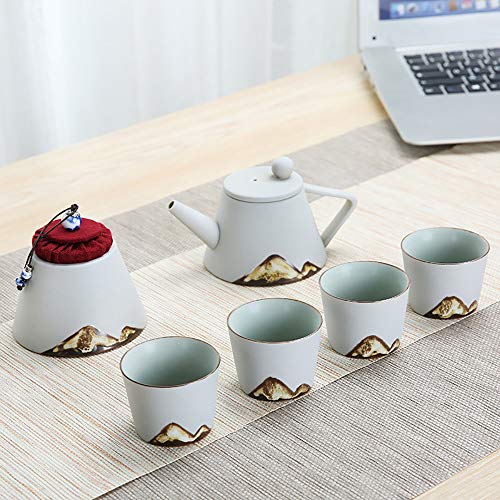 Establece la tetera hecha a mano Cónico Tea Pot Set pintura delicada Vogue esmalte Montaña alta temperatura del horno ardiente y dibujado a mano Negro y negro Tazas de té Tazas de té para Sake Saki