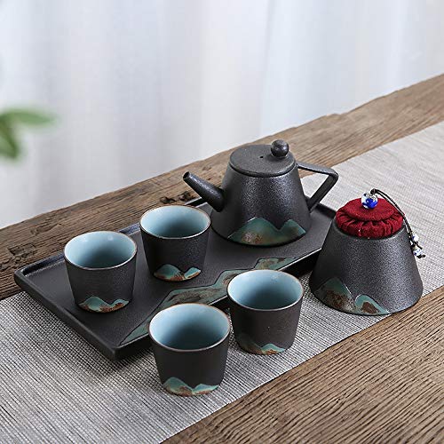 Establece la tetera hecha a mano Cónico Tea Pot Set pintura delicada Vogue esmalte Montaña alta temperatura del horno ardiente y dibujado a mano Negro y negro Tazas de té Tazas de té para Sake Saki