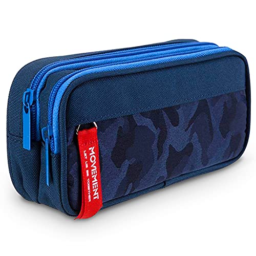 Estuche Escolar de Grandes Capacidad, TOYESS Estuches Escolares con 3 Cremalleras Para Niños & Niña, 22CM (azul)