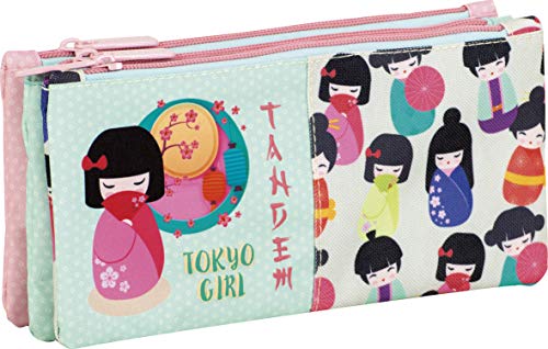 Estuche Escolar Tandem Tokio Girl | Estuche Escolar Tres Cremalleras, Estuche Escolar Triple con Compartimentos Independientes de Gran Capacidad con Cremallera Metalica Gruesa - Medidas 23 x 11 x 4 cm