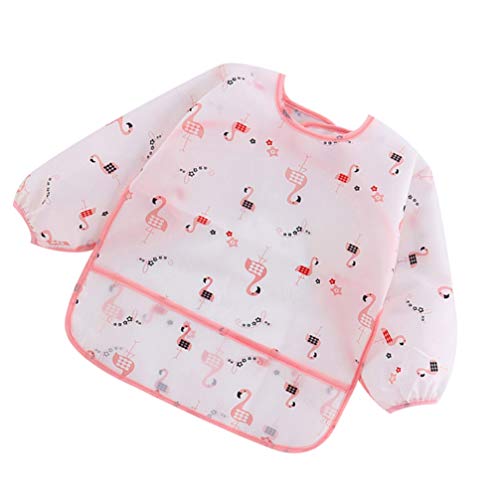 EXCEART Babero de Manga Larga para Bebé con Estampado de Flamenco Impermeable con Babero Impermeable con Delantal de Protección para Bebé Infantil Tamaño 90 (Rosa)