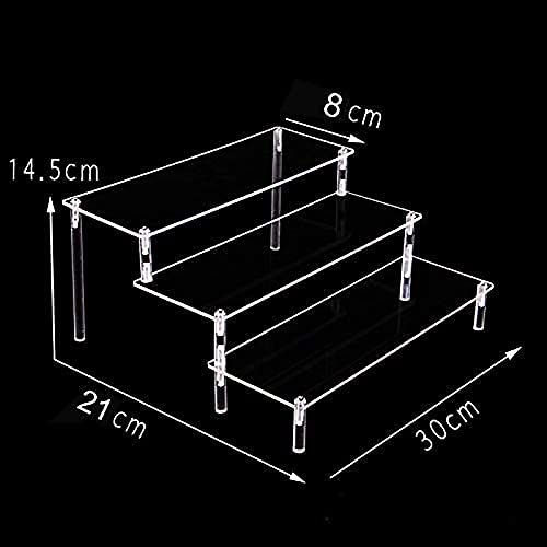 Exhibición de escalera de acrílico de 3 niveles, colección de organizador de estante de escalera transparente Decoración para exhibición de figuras, esmalte de uñas, muñeca, cosméticos (30x21x14.5cm)
