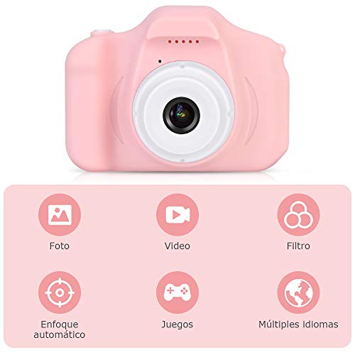 Faburo Cámara de Fotos para Niños Juguete, Niños Cámara Digital con Tarjeta de Memoria Micro SD 32GB Cámara Digital Video Cámara Regalos de Cumpleaños 3 a 12 años Niños y niñas