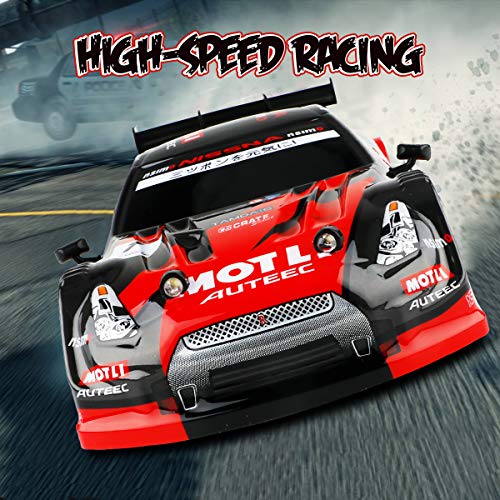 FancyWhoop GT Drift Car RC Sport Racing Car High Speed Drift Vehicle 1/16 RC Car para Adultos Niños Regalos, Vehículo 4WD RTR con luz LED, Dos baterías y neumáticos Drift - Rojo