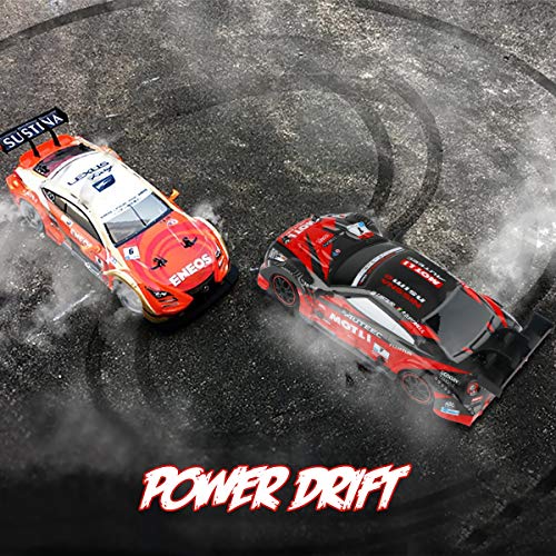 FancyWhoop GT Drift Car RC Sport Racing Car High Speed Drift Vehicle 1/16 RC Car para Adultos Niños Regalos, Vehículo 4WD RTR con luz LED, Dos baterías y neumáticos Drift - Rojo