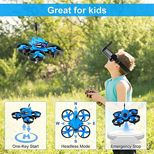 FancyWhoop Micro FPV Racing Drone con FPV Goggles RTF Mini Drone Armor Blue Shark con 5.8G 40CH 1000TVL Camera, Altitude Hold, One Key Return, Headless Mode RTF Quadcopter para Principiantes