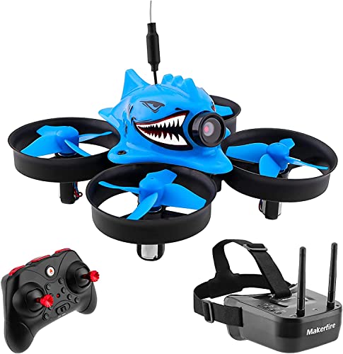 FancyWhoop Micro FPV Racing Drone con FPV Goggles RTF Mini Drone Armor Blue Shark con 5.8G 40CH 1000TVL Camera, Altitude Hold, One Key Return, Headless Mode RTF Quadcopter para Principiantes