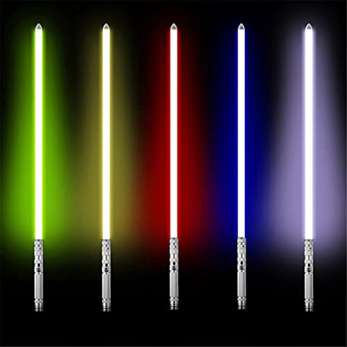 Farzeo 32 Pulgadas De Luces RGB 7 Cambio De Color LED Espada LED Brillante Juguete En El Efecto De Sabre De Sabre De Sabre Oscuro Máneto De Metal Metal Completo Playing Regalo Día Día De Navidad,Plata