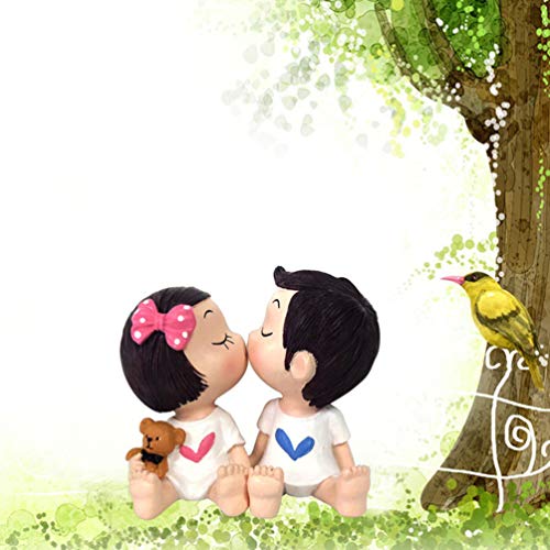 FAVOMOTO Pareja en Miniatura Figurine Resina Dibujos Animados Sentado Pareja Amantes Modelo Estatua Photo Pop Fairy Garden Bonsai Decoraciones para El Hogar Tienda