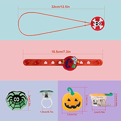 Favores de fiesta de Halloween para niños - 54 piezas Juguetes de Halloween Anillos Collares Pulseras Broches LED Juguetes de Halloween para niños Suministros de fiesta para decoraciones de Halloween