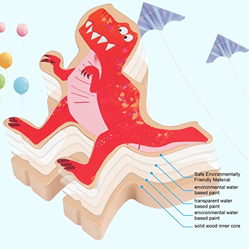 FDTEK Juguete Dinosaurio Apilable de Madera，Juguete de Jenga de Equilibrio，Juego Educativo Montessori para Niños, Regalos de Cumpleaños y Navidad para Niños y Niñas de 3 a 7 Años