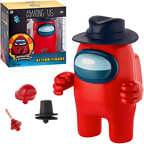 Figura de acción Among Us | Uno de Cuatro Juguetes Among Us de (16 cm.) 6.7’’ de Alto + 5 Sombreros y Accesorios Ocultos | Regalos de Fiesta y coleccionables | Juguete Tripulante Rosa | de P.M.I.