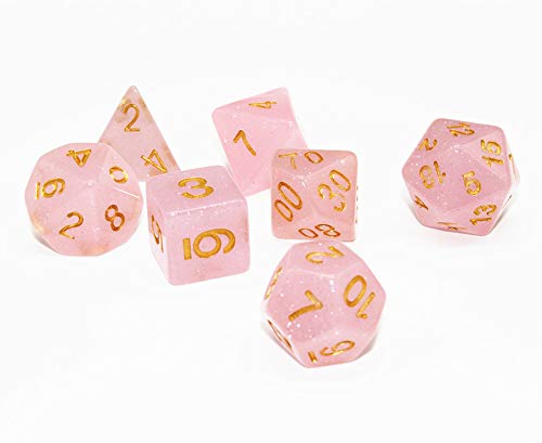 Flexble DND Juego de dados poliédricos RPG Rosa translúcido dados para mazmorras y dragones (D&D) Pathfinder MTG Dice Board Juego de mesa de juego de dados Juego de 7 dados