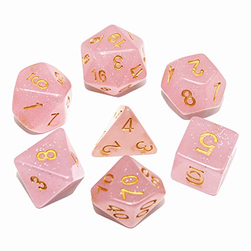 Flexble DND Juego de dados poliédricos RPG Rosa translúcido dados para mazmorras y dragones (D&D) Pathfinder MTG Dice Board Juego de mesa de juego de dados Juego de 7 dados