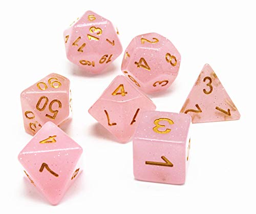 Flexble DND Juego de dados poliédricos RPG Rosa translúcido dados para mazmorras y dragones (D&D) Pathfinder MTG Dice Board Juego de mesa de juego de dados Juego de 7 dados