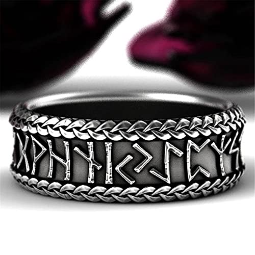 FLQWLL Anillo con Letras De Runas Vikingas, Anillo De Boda Vintage De Moda para Hombre, Joyería Vikinga Escandinava Nórdica,6