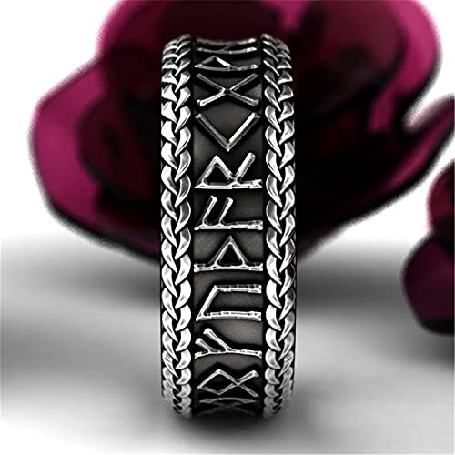 FLQWLL Anillo con Letras De Runas Vikingas, Anillo De Boda Vintage De Moda para Hombre, Joyería Vikinga Escandinava Nórdica,6