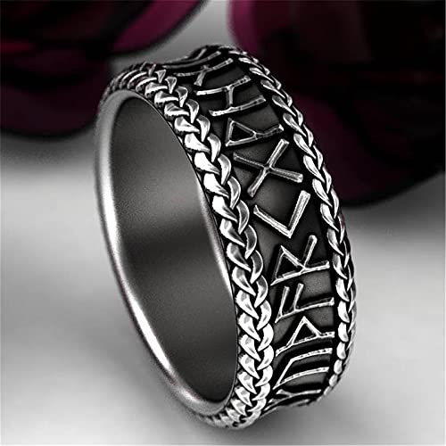 FLQWLL Anillo con Letras De Runas Vikingas, Anillo De Boda Vintage De Moda para Hombre, Joyería Vikinga Escandinava Nórdica,6