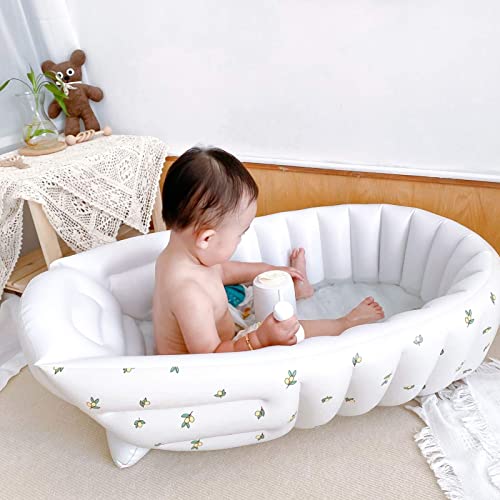 FOKH Bañera Inflable para Bebés, Bañera Plegable para Bebés, Espacio Grande Portátil para Viajar para la Sala de Estar del Hogar(Flor de Olivo)