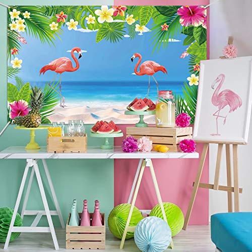 Fondo Flamingo CHALA Banner de Fiesta Tropical Aloha Hawaiana Luau Fotografía Photo Booth Telón de Fondo para Verano Playa Piscina Boda Decoración de Mesa de Pared, 113cm x 186cm