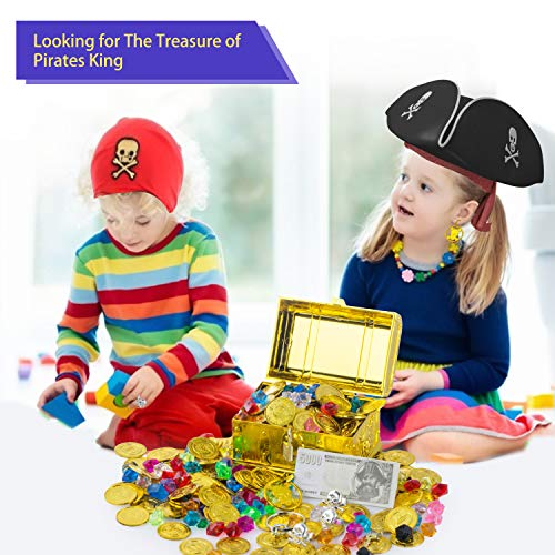 FORMIZON Monedas Doradas de Plástico de Pirata, Gemas Piratas del Tesoro Pirata, Plastico Monedas + Gemas Piratas para Búsqueda del Tesoro, Fiestas Temáticas Piratas