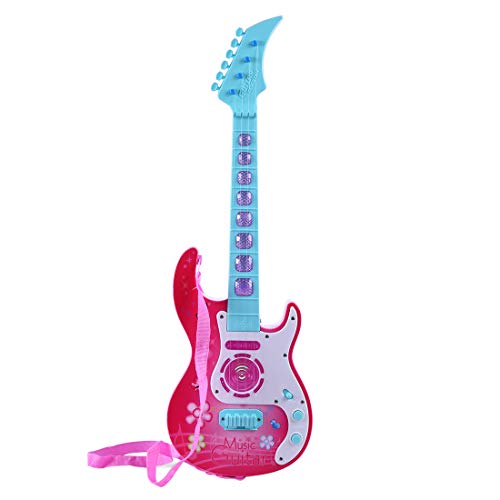 Foxom Guitarra eléctrica infantil de 53 cm, 4 cuerdas, guitarra de juguete infantil, juguete musical, guitarra eléctrica, regalo con iluminación LED, para niños y niñas, de 3 a 8 años