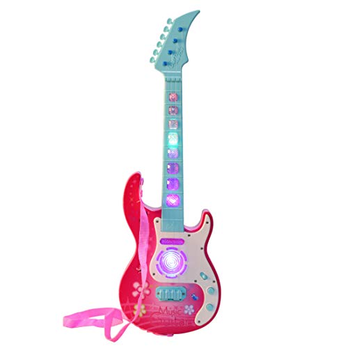 Foxom Guitarra eléctrica infantil de 53 cm, 4 cuerdas, guitarra de juguete infantil, juguete musical, guitarra eléctrica, regalo con iluminación LED, para niños y niñas, de 3 a 8 años