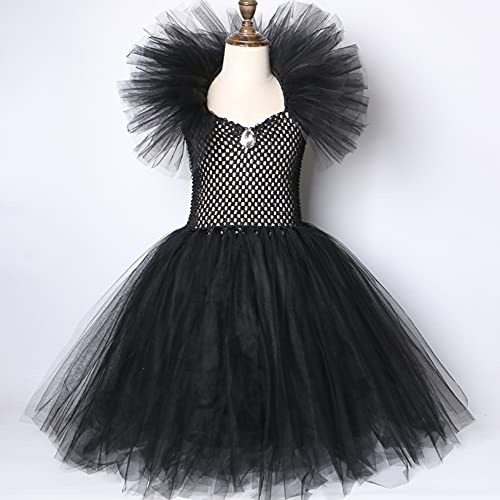 Freebily Disfraz Malefica para Niñas Disfraz Halloween Reina Bruja Vestido Tutú con Diadema de Cuernos y Alas de Demonio Disfraz Carnaval Fiesta Cosplay Niña Negro 9-10 años