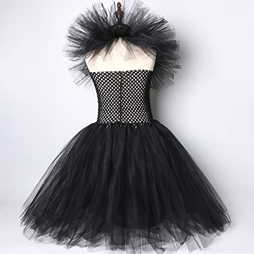 Freebily Disfraz Malefica para Niñas Disfraz Halloween Reina Bruja Vestido Tutú con Diadema de Cuernos y Alas de Demonio Disfraz Carnaval Fiesta Cosplay Niña Negro 9-10 años