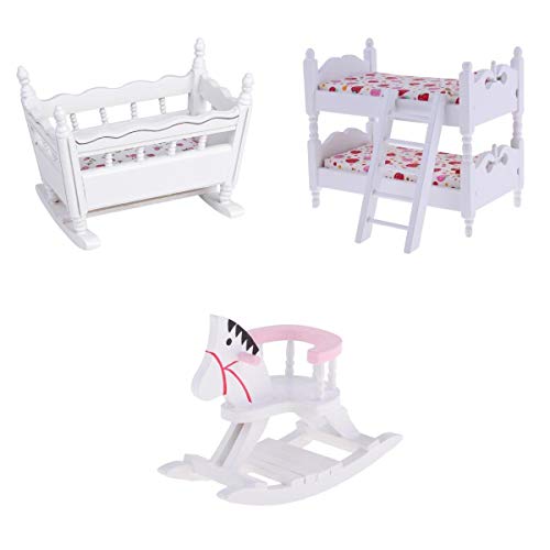 freneci 3pc 1/12 Dollhouse Muebles de Dormitorio Cama Litera de Madera