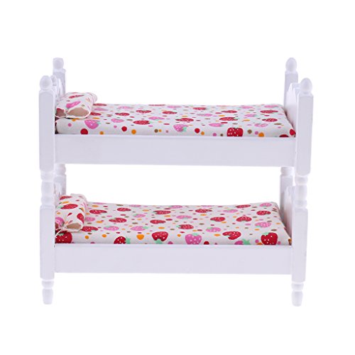 freneci 3pc 1/12 Dollhouse Muebles de Dormitorio Cama Litera de Madera