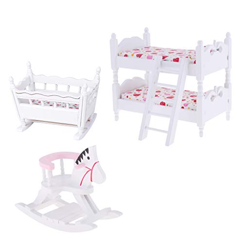 freneci 3pc 1/12 Dollhouse Muebles de Dormitorio Cama Litera de Madera