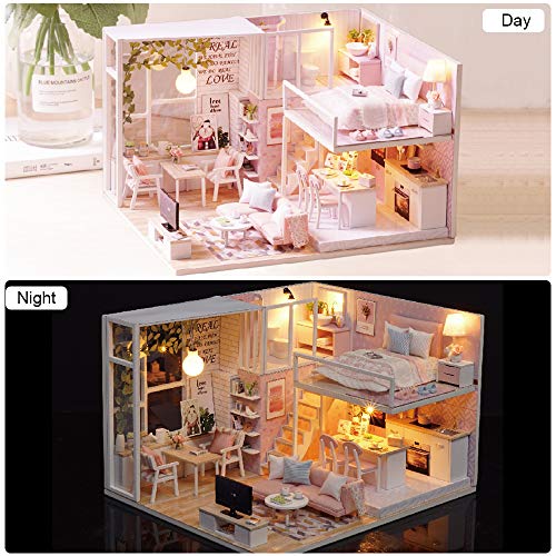 Fsolis Casa de Muñecas en Miniatura de Bricolaje con Mueble, Casa en Miniatura de Madera 3D con Cubierta Antipolvo y Movimiento Musical, Kit de Regalo Creativo de Casas para Muñecas-Tranquil Life