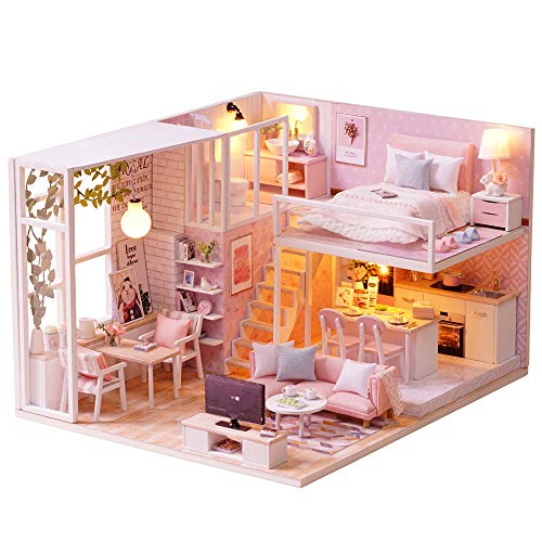 Fsolis Casa de Muñecas en Miniatura de Bricolaje con Mueble, Casa en Miniatura de Madera 3D con Cubierta Antipolvo y Movimiento Musical, Kit de Regalo Creativo de Casas para Muñecas-Tranquil Life