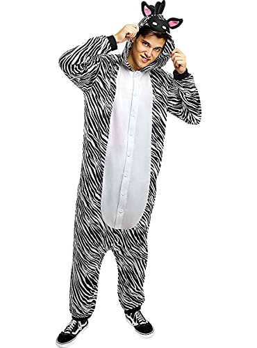 Funidelia | Disfraz de Cebra Onesie para Hombre y Mujer Talla M ▶ Animales - Color: Blanco - Divertidos Disfraces y complementos para Carnaval y Halloween