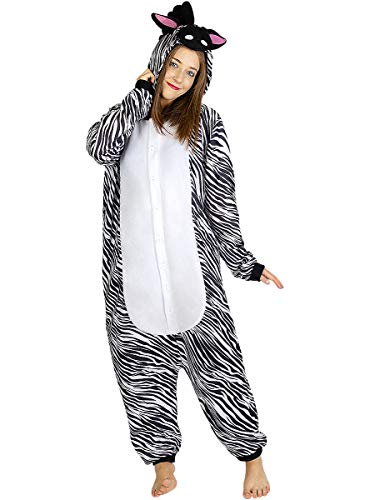 Funidelia | Disfraz de Cebra Onesie para Hombre y Mujer Talla M ▶ Animales - Color: Blanco - Divertidos Disfraces y complementos para Carnaval y Halloween